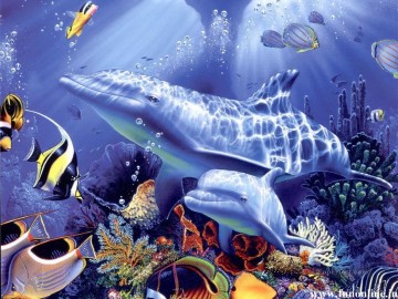 魚の水族館 Painting - 美しいイルカ